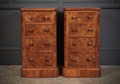 Pair of Victorian Burr Walnut Bedside Cabinets Bedroom Furniture Antique Chest Of Drawers 5