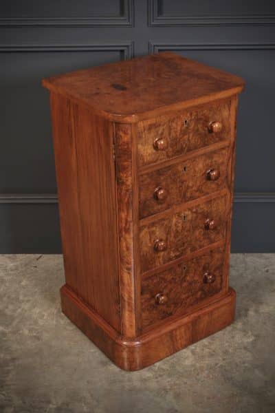 Pair of Victorian Burr Walnut Bedside Cabinets Bedroom Furniture Antique Chest Of Drawers 7