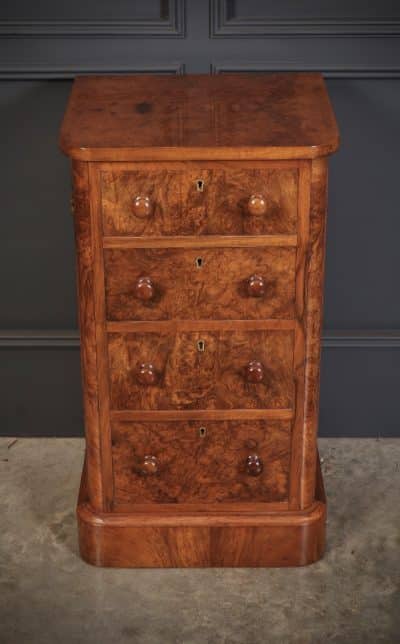 Pair of Victorian Burr Walnut Bedside Cabinets Bedroom Furniture Antique Chest Of Drawers 9
