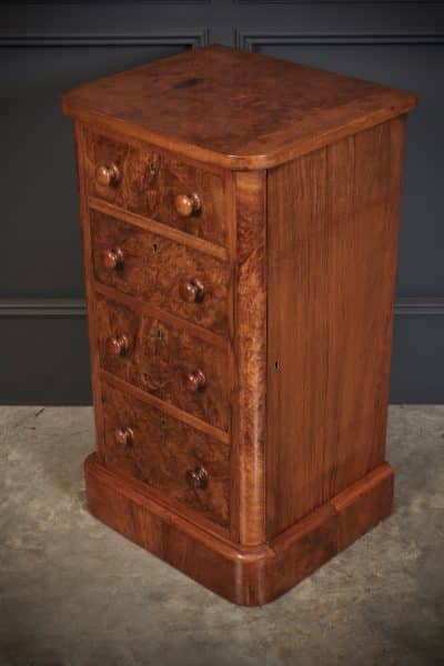 Pair of Victorian Burr Walnut Bedside Cabinets Bedroom Furniture Antique Chest Of Drawers 11