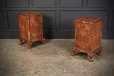Pair of Queen Anne Style Burr Walnut Bedside Cabinets bedside Antique Cabinets 4