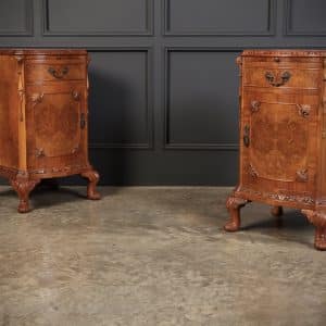 Pair of Queen Anne Style Burr Walnut Bedside Cabinets bedside Antique Cabinets