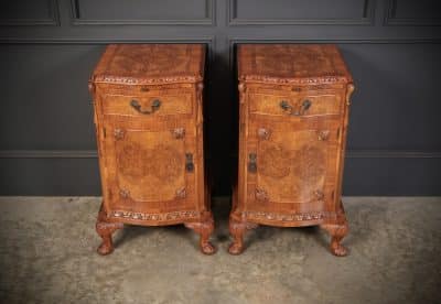 Pair of Queen Anne Style Burr Walnut Bedside Cabinets bedside Antique Cabinets 5