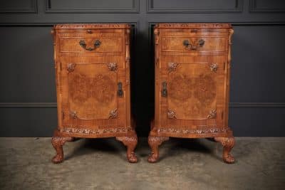 Pair of Queen Anne Style Burr Walnut Bedside Cabinets bedside Antique Cabinets 6