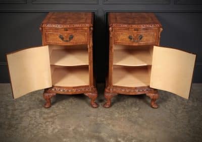 Pair of Queen Anne Style Burr Walnut Bedside Cabinets bedside Antique Cabinets 7