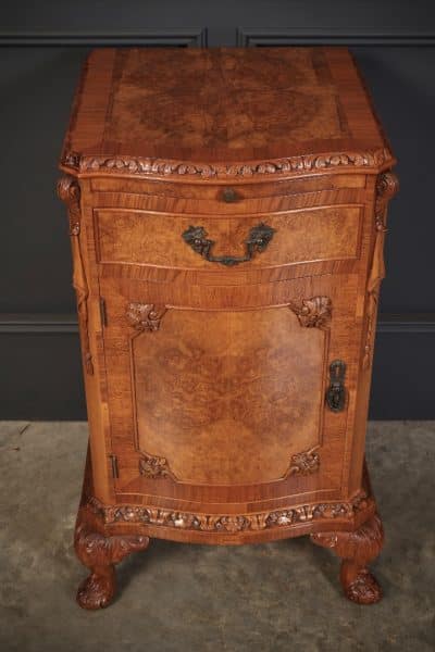 Pair of Queen Anne Style Burr Walnut Bedside Cabinets bedside Antique Cabinets 10