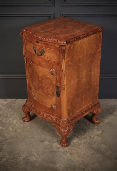 Pair of Queen Anne Style Burr Walnut Bedside Cabinets bedside Antique Cabinets 12