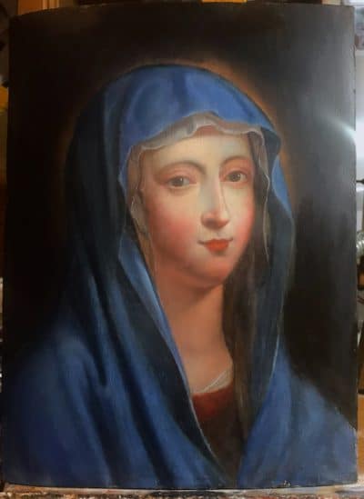 17th cent Italian old master. Blue Madonna 17th cent religious paintings Antique Art 5