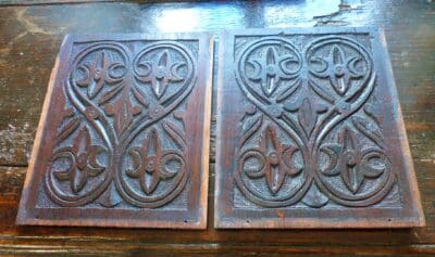 A PAIR of 17th/18th century hand carved oak panels Antique Art 8