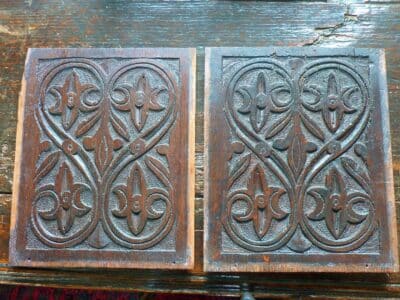 A PAIR of 17th/18th century hand carved oak panels Antique Art 12