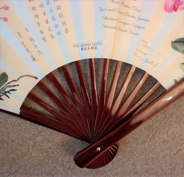 A vintage Fan in both Chinese & English From THE GRAND HOTEL Beijing China - Image 5