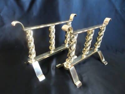 AFINE SET OF FIRESIDE TOOLS AND DOGS--SOLID BRASS TWISTED DESIGN 1880's - Image 5