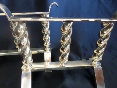AFINE SET OF FIRESIDE TOOLS AND DOGS--SOLID BRASS TWISTED DESIGN 1880's - Image 7