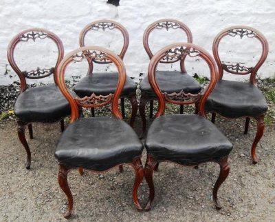 Set 6 Victorian walnut balloon back chairs Antique Antique Chairs 3