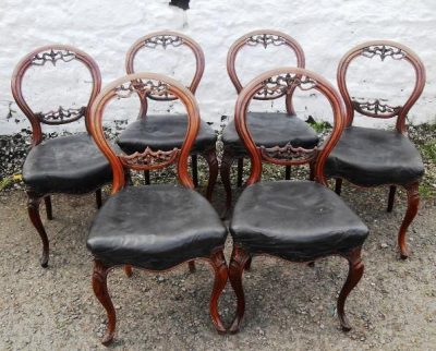Set 6 Victorian walnut balloon back chairs