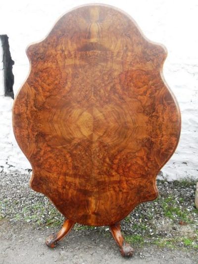 Victorian Burr walnut loo table 19th century Antique Tables 3