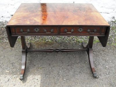 Edwardian mahogany stretcher sofa table - Image 5