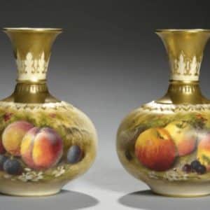 SOLD Pair of Royal Worcester fallen fruits vases Antiques Scotland Antique Ceramics