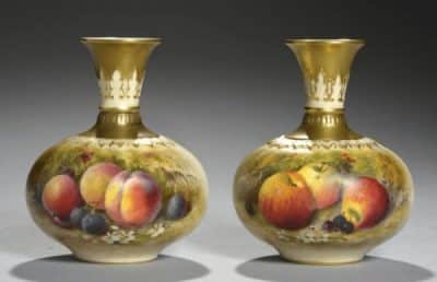 SOLD Pair of Royal Worcester fallen fruits vases Antiques Scotland Antique Ceramics 3