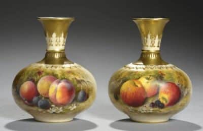 SOLD Pair of Royal Worcester fallen fruits vases