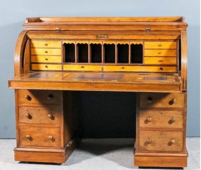 SOLD Victorian Oak Pedestal Cylinder Desk antique desks Antique Desks 3