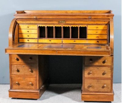 SOLD Victorian Oak Pedestal Cylinder Desk