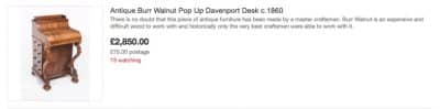Burr Walnut Piano Top Davenport Desk - Image 10