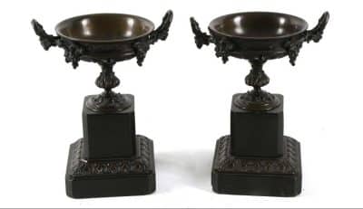 SOLD Pair of 19th Century bronze twin handled urns