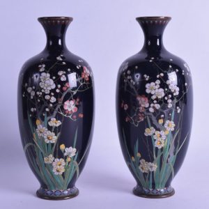 SOLD Pair of Japanese Meiji period cloisonne enamel vases, Ando Jubie Antique Art