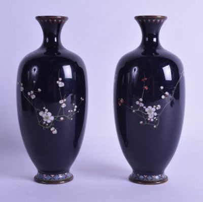 SOLD Pair of Japanese Meiji period cloisonne enamel vases, - Image 2