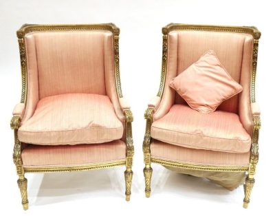 SOLD Pair of Louis XV Style Carved Giltwood Fauteuils,