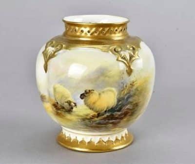 A Royal Worcester hand painted segment vase. Highland Sheep