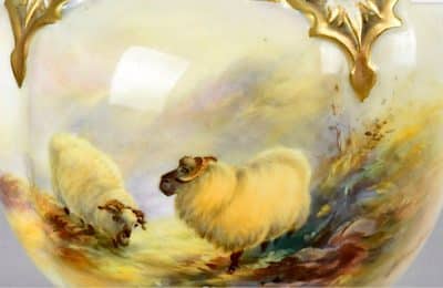 A Royal Worcester hand painted segment vase. Highland Sheep - Image 2