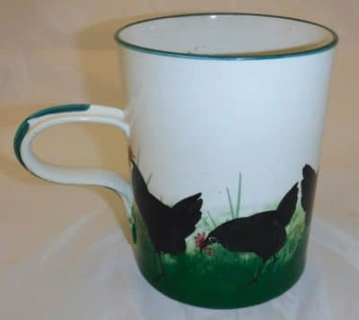 Wemyss ware quart mug decorated with chickens and cockerel