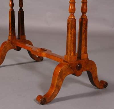 Regency revival walnut and specimen woods rectangular stretcher table. - Image 2