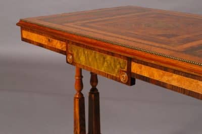Regency revival walnut and specimen woods rectangular stretcher table. 19th century Antique Furniture 6