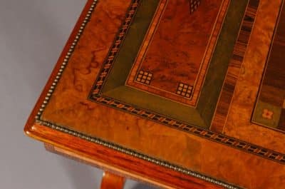 Regency revival walnut and specimen woods rectangular stretcher table. 19th century Antique Furniture 5