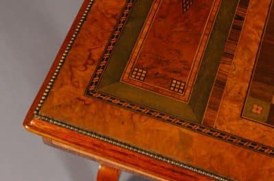 Regency revival walnut and specimen woods rectangular stretcher table. - Image 3