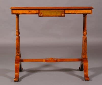 Regency revival walnut and specimen woods rectangular stretcher table. - Image 7