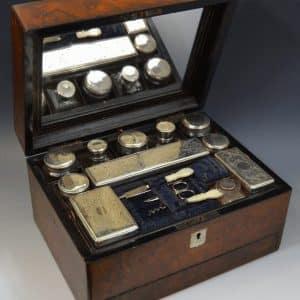 Victorian Burr Walnut fitted work box. Antiques Scotland Antique Furniture