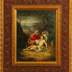 The good samaratan. Oil Painting 19th century Antique Art