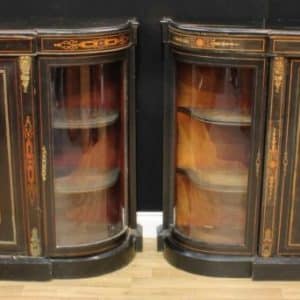 Victorian ebonised marquetry credenzas A near pair of Victorian ebonised and marquetry credenzas Antique Cabinets
