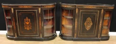 Victorian ebonised marquetry credenzas A near pair of Victorian ebonised and marquetry credenzas Antique Cabinets 3
