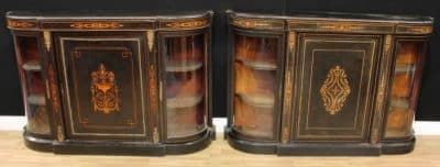 Victorian ebonised marquetry credenzas