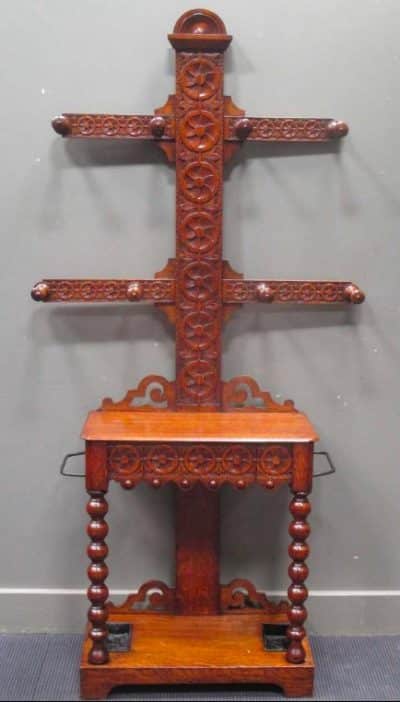 A Victorian carved oak hallstand