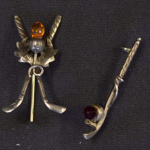 SOLD Fine Scottish silver golf club tie pin and brooch Broach Bronzes Silver Metals