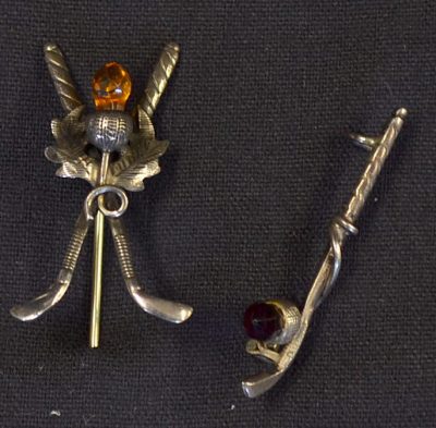 SOLD Fine Scottish silver golf club tie pin and brooch