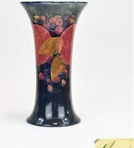 SOLD Large William Moorcroft Signed Tall Trumpet Shaped Vase, Pomegranates Moorcroft Antique Ceramics