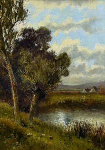 ABRAHAM HULK Junior (1851-1922) Pair Rural landscapes Abraham Hulk Jnr Antique Art 4