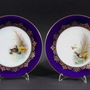 SOLD Pair Worcester game bird cabinet plates. Signed Antiques Scotland Antique Ceramics